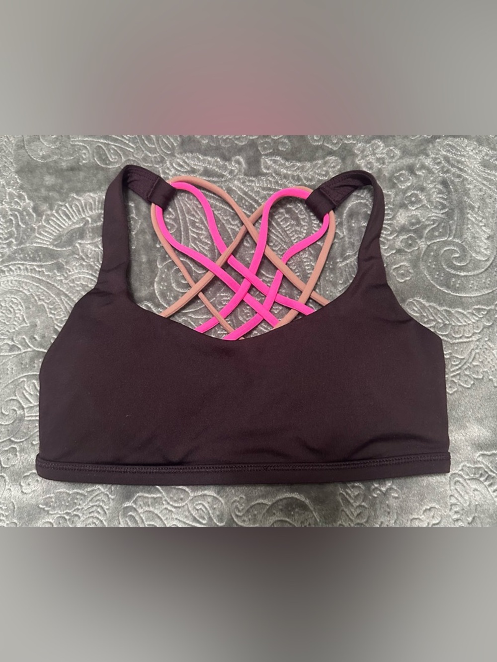 Lululemon Free To Be Wild Bra Black Cherry Raspberry Glo Light Bark Berry Size 2